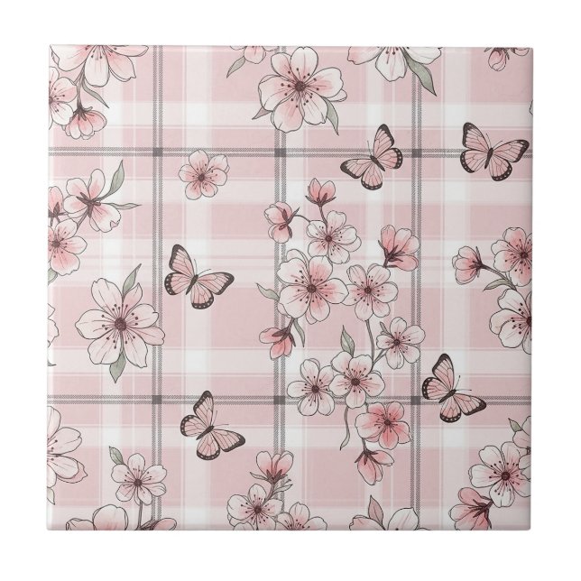Elegant fjärilsblomning (2) kakelplatta (Framsidan)