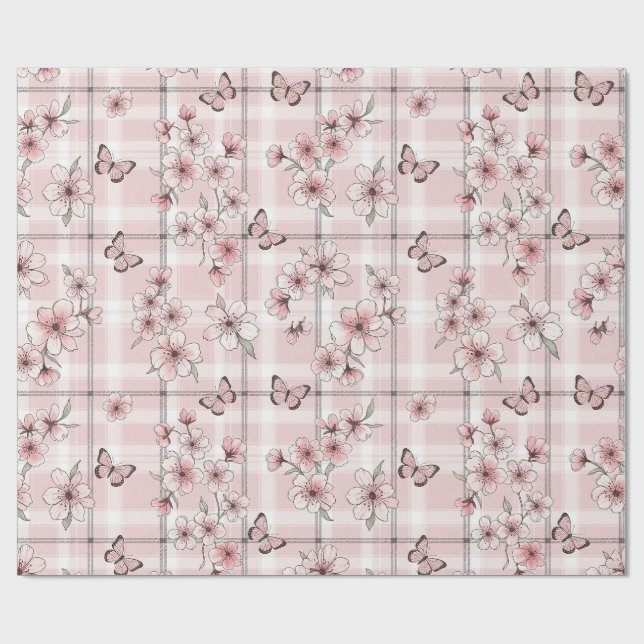 Elegant fjärilsblomning (2) presentpapper (Platt)