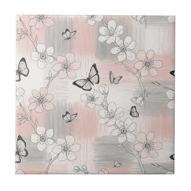 Elegant fjärilsblomning (3) kakelplatta (Framsidan)