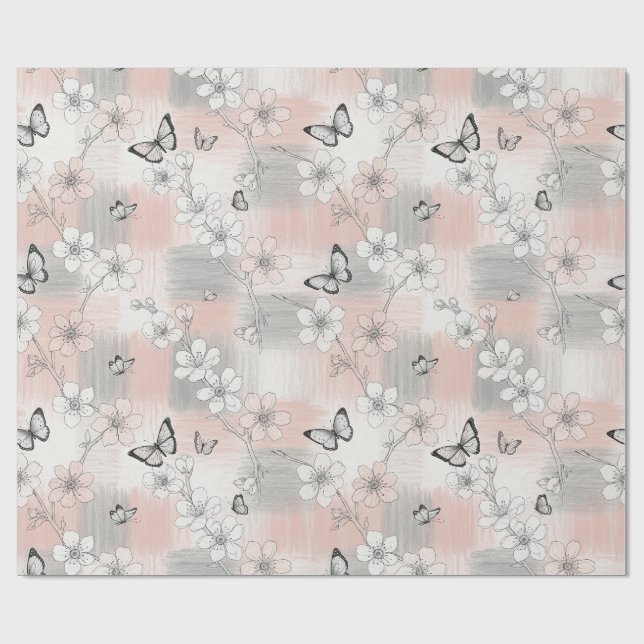 Elegant fjärilsblomning (3) presentpapper (Platt)