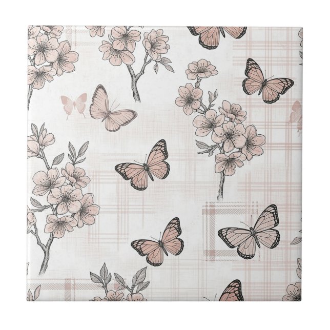 Elegant fjärilsblomning (4) kakelplatta (Framsidan)