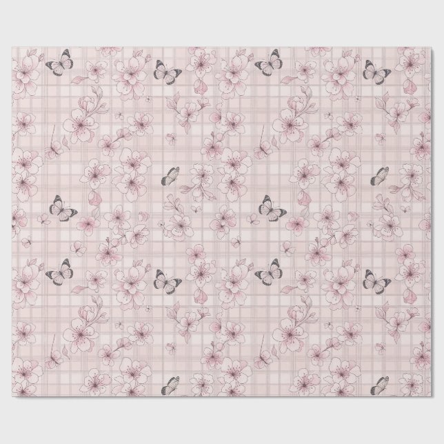 Elegant fjärilsblomning (4) presentpapper (Platt)
