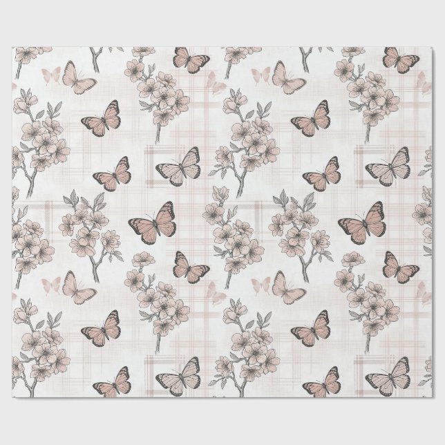 Elegant fjärilsblomning (6) presentpapper (Platt)