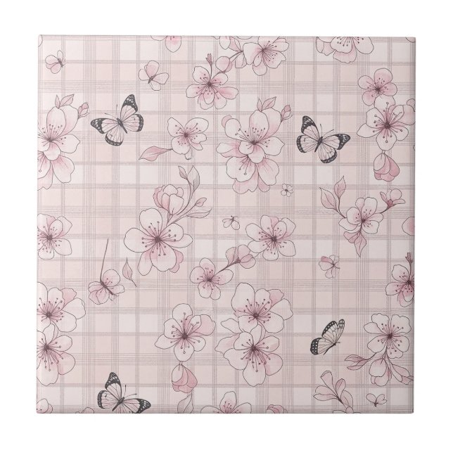 Elegant fjärilsblomning (7) kakelplatta (Framsidan)