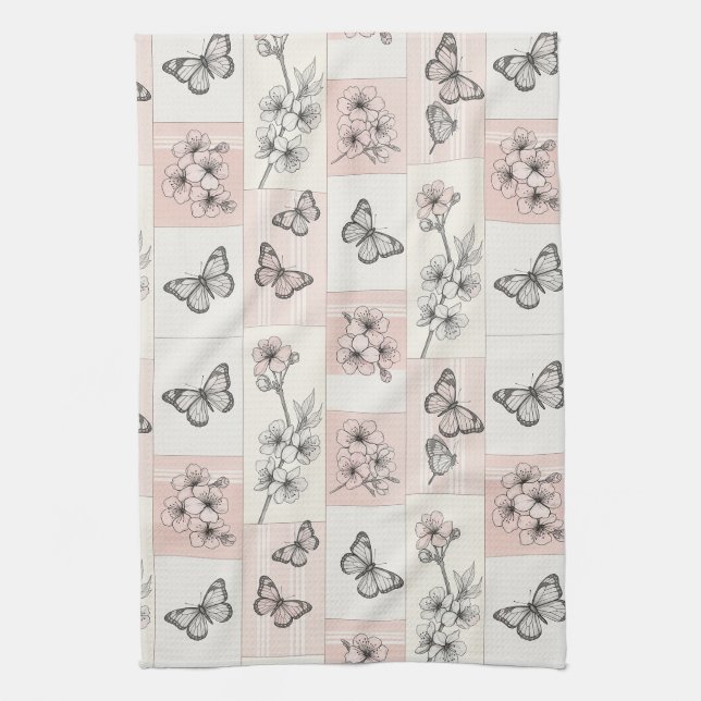 Elegant fjärilsblomning (8) kökshandduk (Vertikal)