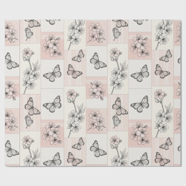 Elegant fjärilsblomning (8) presentpapper (Platt)