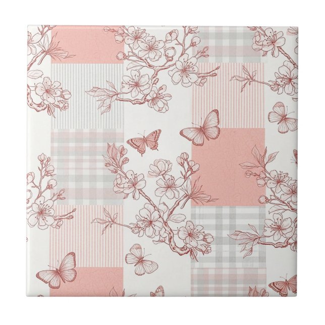 Elegant fjärilsblomning (9) kakelplatta (Framsidan)