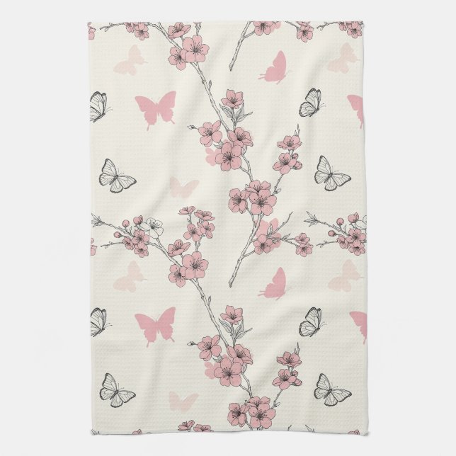 Elegant fjärilsblomning (9) kökshandduk (Vertikal)