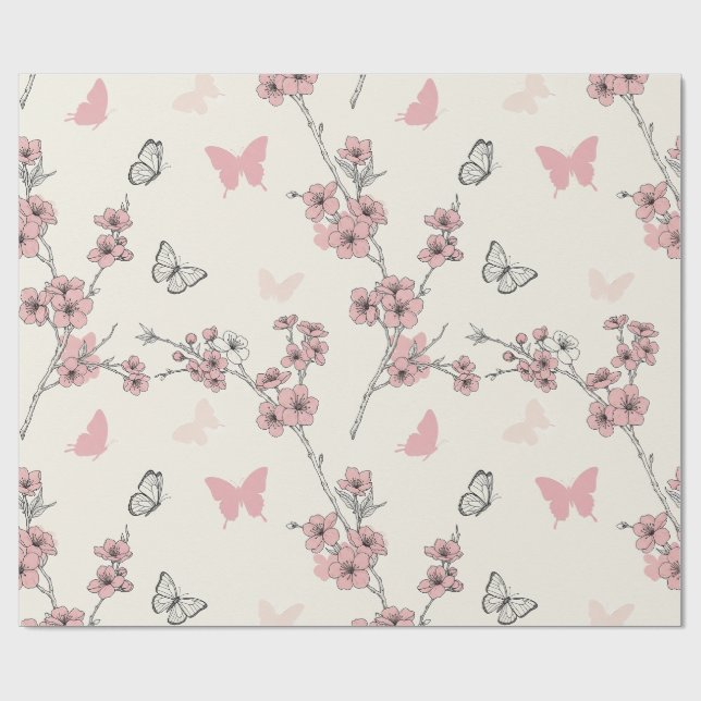Elegant fjärilsblomning (9) presentpapper (Platt)