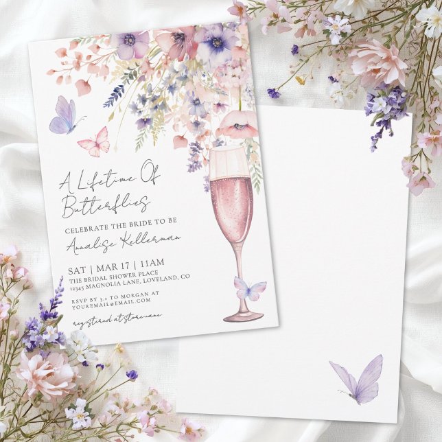 Elegant fjärilsbröllopsdusch med vilda blommor inbjudningar (Elegant Butterfly Wildflower Bridal Shower Invitation)