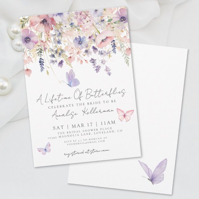 Elegant fjärilsvildblomma bröllopsdusch inbjudningar (Elegant Butterfly Wildflower Bridal Shower Invitation)