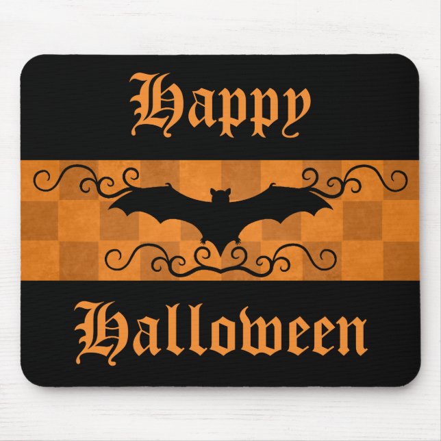 Elegant fladdermus med snurra Happy halloween Musmatta (Framsidan)