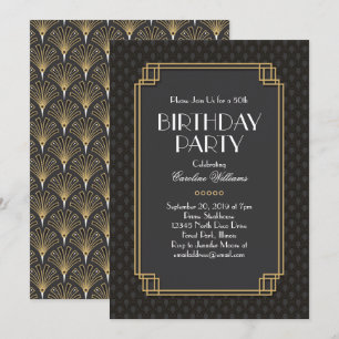 Elegant Fläkt Art Deco-Födelsedagsfest Inbjudningar