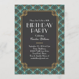Elegant Fläkt Art Deco Födelsedagsfest Teal Inbjudningar