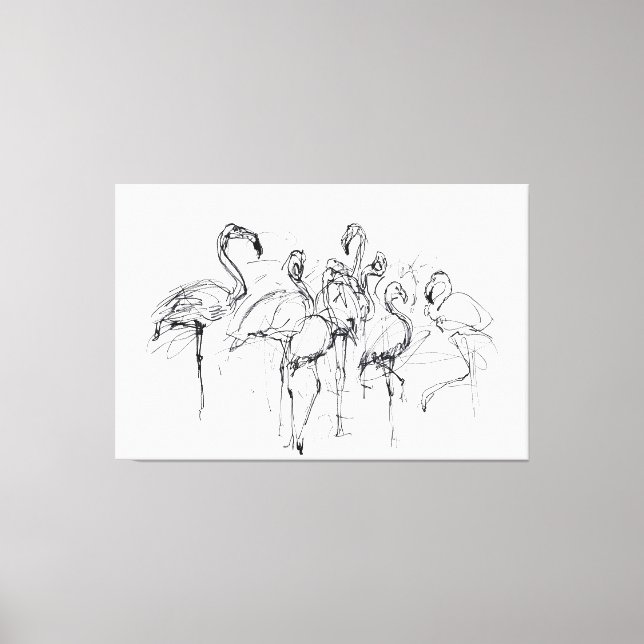 Elegant Flamingo Flock Sketch - Premium Canvastryck (Framsida)