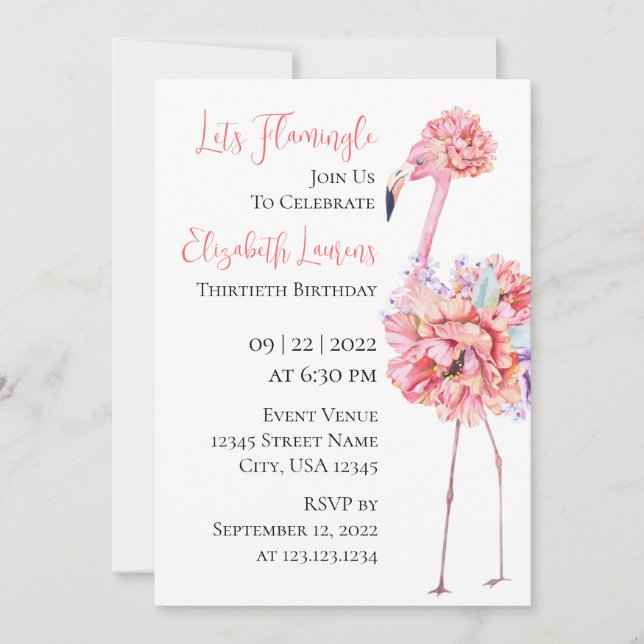 Elegant Flamingo Invitation Meddelande (Framsida)