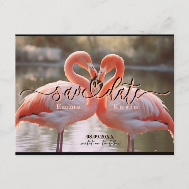 Elegant Flamingo Kärlek Spara Datum Mall Vykort (Framsida)