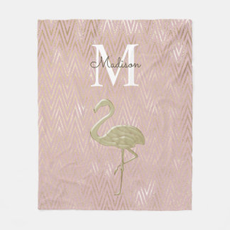 Elegant Flamingo Monogram Roséguld Fleecefilt