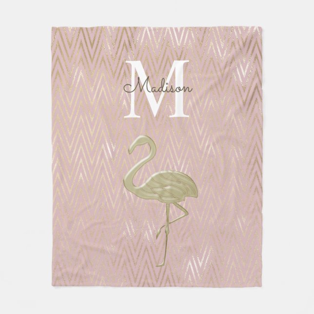 Elegant Flamingo Monogram Roséguld Fleecefilt (Framsidan)