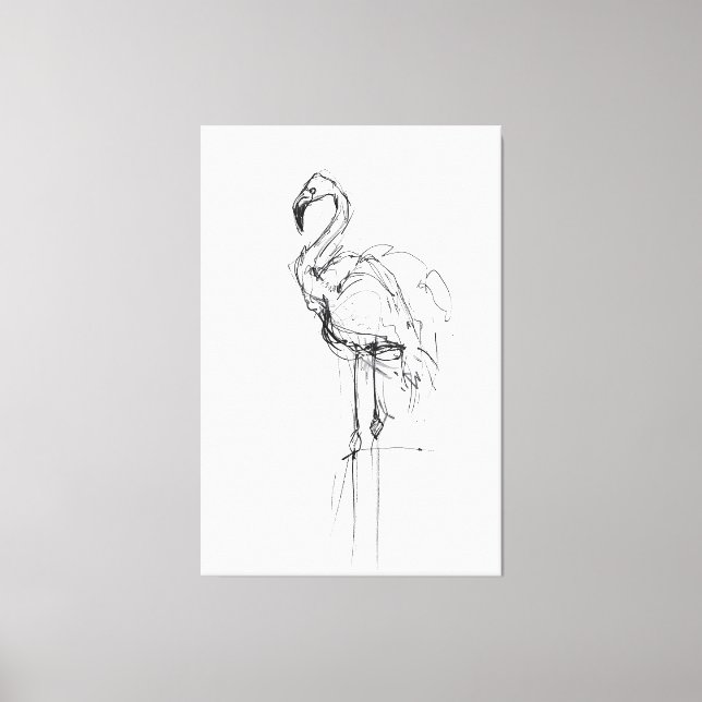 Elegant Flamingo Porträtt Sketch - Premium Canvastryck (Framsida)