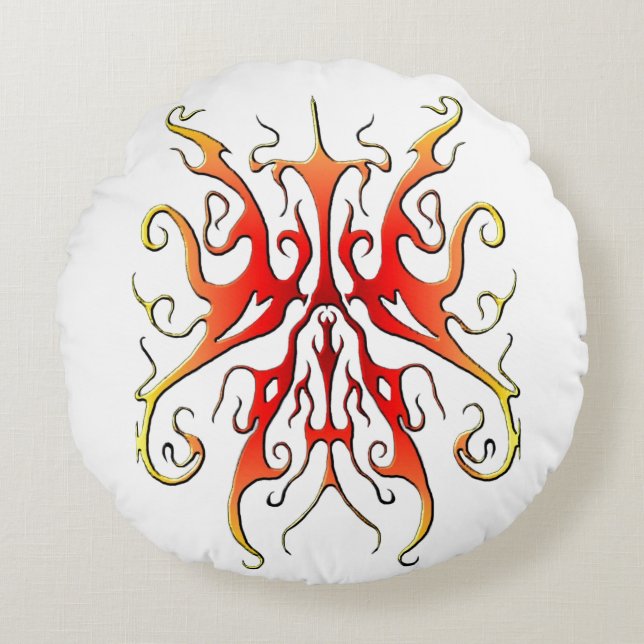 Elegant Flamma Tribal Mask Abstrakt Design Rund Kudde (Framsidan)