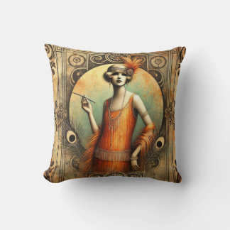 Elegant Flapper Dam i en Orange Dress, Art Deco Kudde