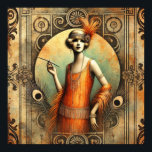 Elegant Flapper Dam i en Orange Dress, Art Deco Poster<br><div class="desc">Elegant Flapper Dam i en Orange Dress,  Art Deco Stil</div>