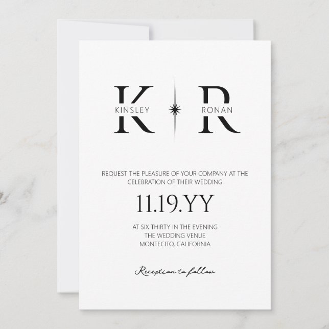 Elegant Flare Monogram Bröllop Inbjudningar (Framsida)