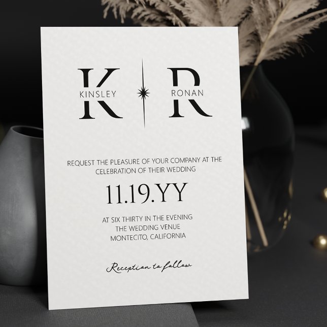 Elegant Flare Monogram Bröllop Inbjudningar (Skapare uppladdad)