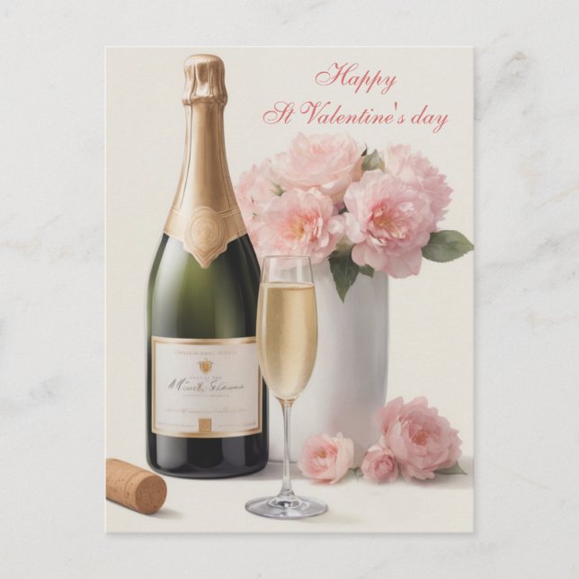 Elegant Flaska Vin Rosa ros Valentine Helg Vykort (Framsida)