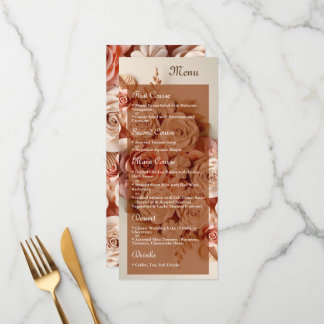 Elegant Flat Bröllop Menu med blommor 3D Meny