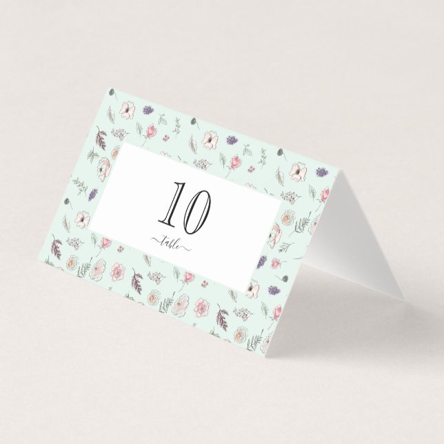 Elegant Flat Modern Botaniska Grönten Bröllop Bord Kort (Framsida)