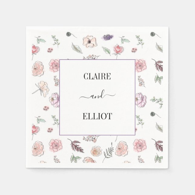 Elegant Flat Modern Botaniska Grönten Bröllop Pappersservett (Framsidan)