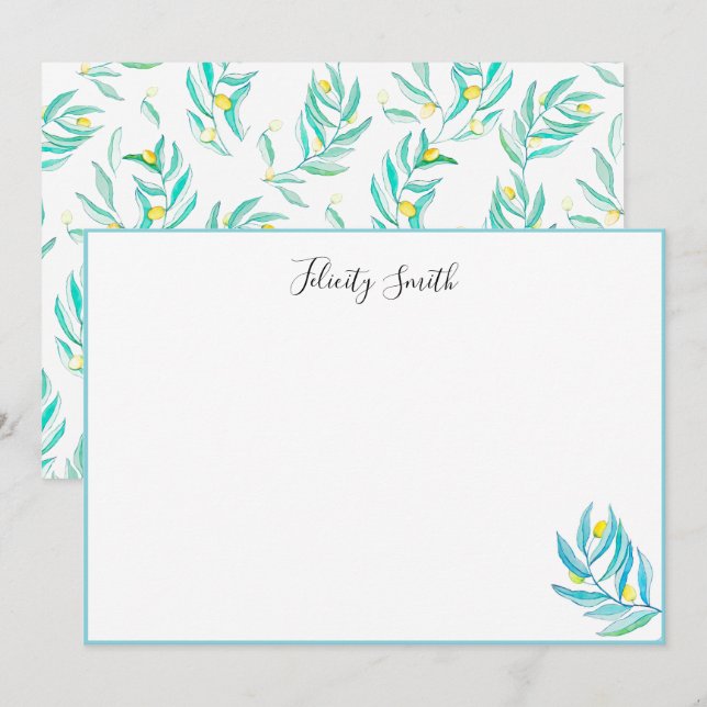 Elegant Flat Modern botaniskt citronstskort Tack Kort (Fram/baksida)