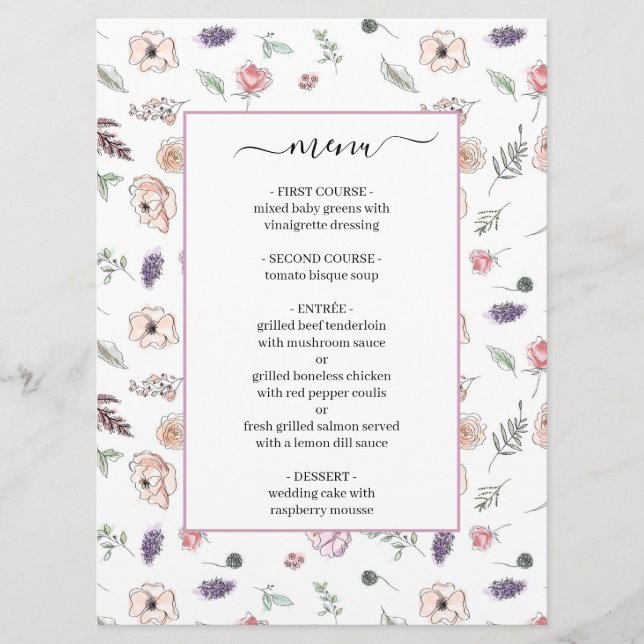 Elegant Flat Modern botaniskt Grönt bröllopdin Meny (Framsida)