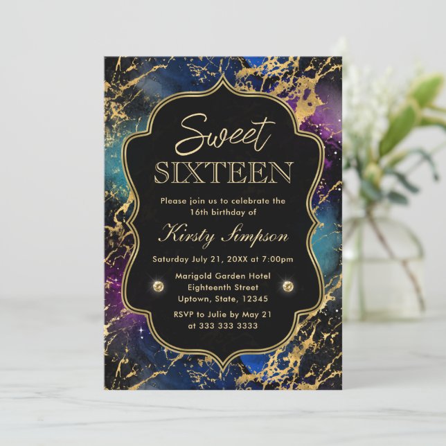 Elegant flerstjärnig galaxmarmor för Sweet Sixteen Inbjudningar (Stående Fram)