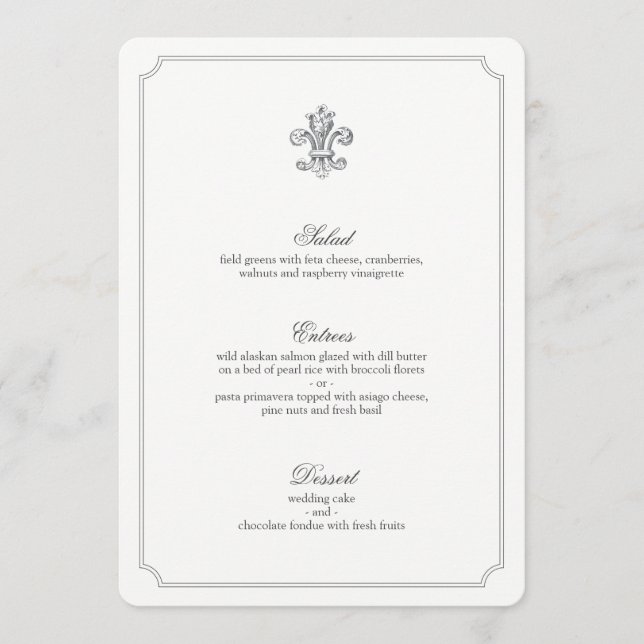Elegant Fleur de Lis Bröllop Menu 2 Meny (Framsida)