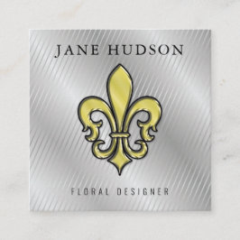 Elegant Fleur de Lis-design Silver Lines Affärs Fyrkantigt Visitkort