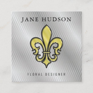 Elegant Fleur de Lis-design Silver Lines Affärs Fyrkantigt Visitkort