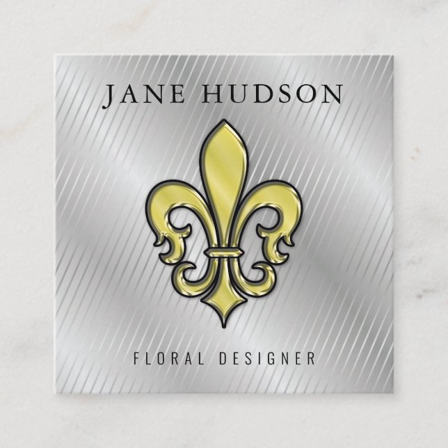 Elegant Fleur de Lis-design Silver Lines Affärs Fyrkantigt Visitkort (Framsida)