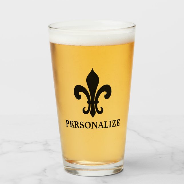 Elegant fleur de lis icon anpassningsbar beer glas (Framsida fylld)
