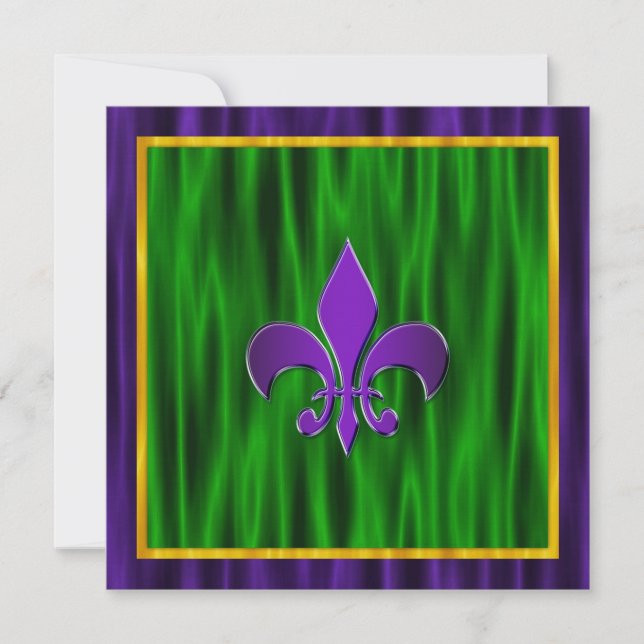 Elegant Fleur De Lis Mardi Gras Bröllop Inbjudningar (Framsida)