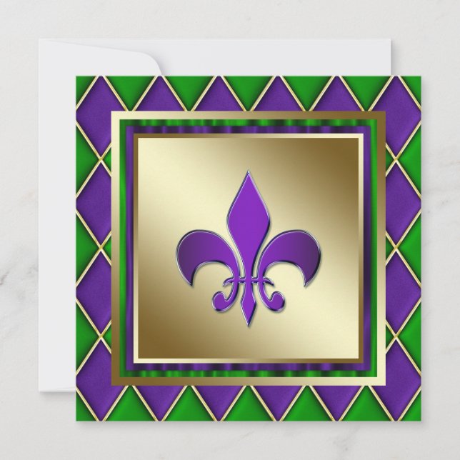 Elegant Fleur De Lis Mardi Gras Bröllop Inbjudningar (Framsida)