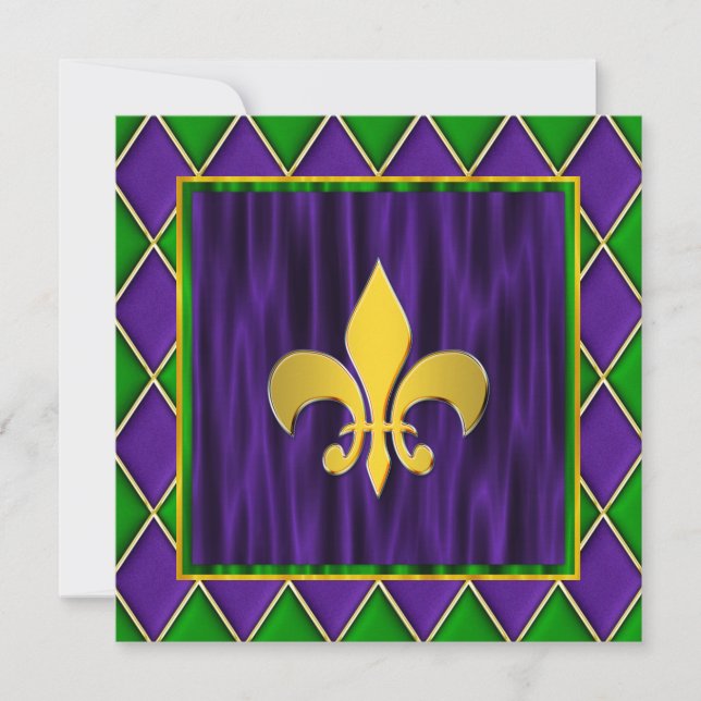 Elegant Fleur De Lis Mardi Gras Bröllop Inbjudningar (Framsida)