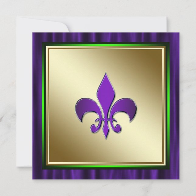 Elegant Fleur De Lis Mardi Gras Bröllop Inbjudningar (Framsida)