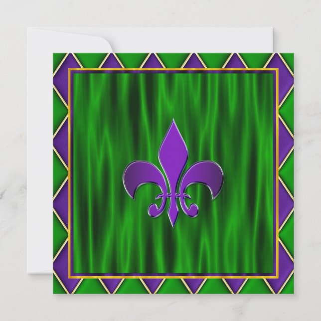 Elegant Fleur De Lis Mardi Gras Bröllop Inbjudningar (Framsida)