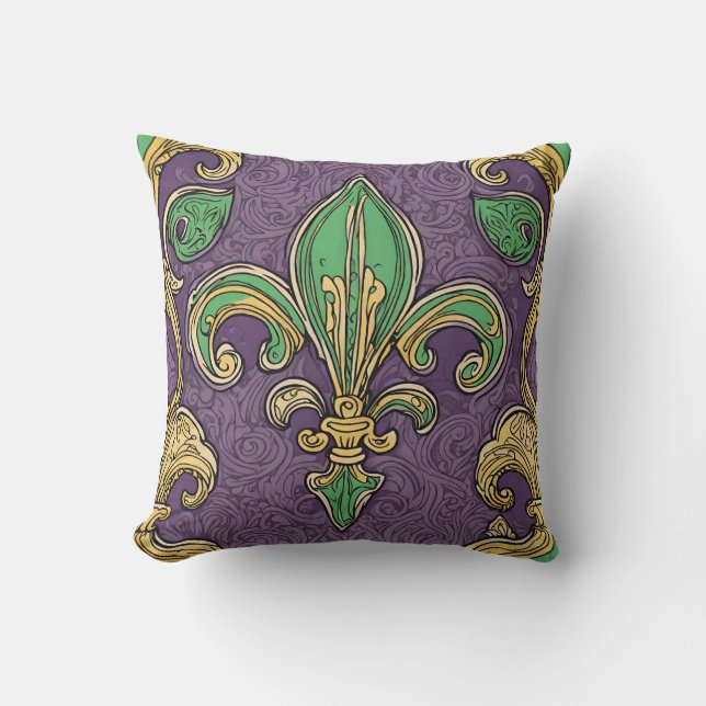 Elegant Fleur de Lis Mardi Gras Kudde (Framsida)