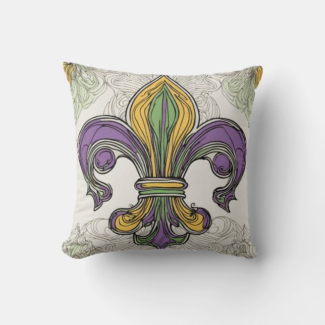 Elegant Fleur de Lis Mardi Gras Kudde (Framsida)