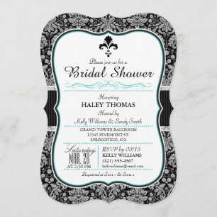 Elegant Fleur-de-lis-Möhippa; Black Damask Inbjudningar