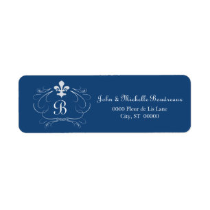 Elegant Fleur de Lis Monogram Returadress Etikett